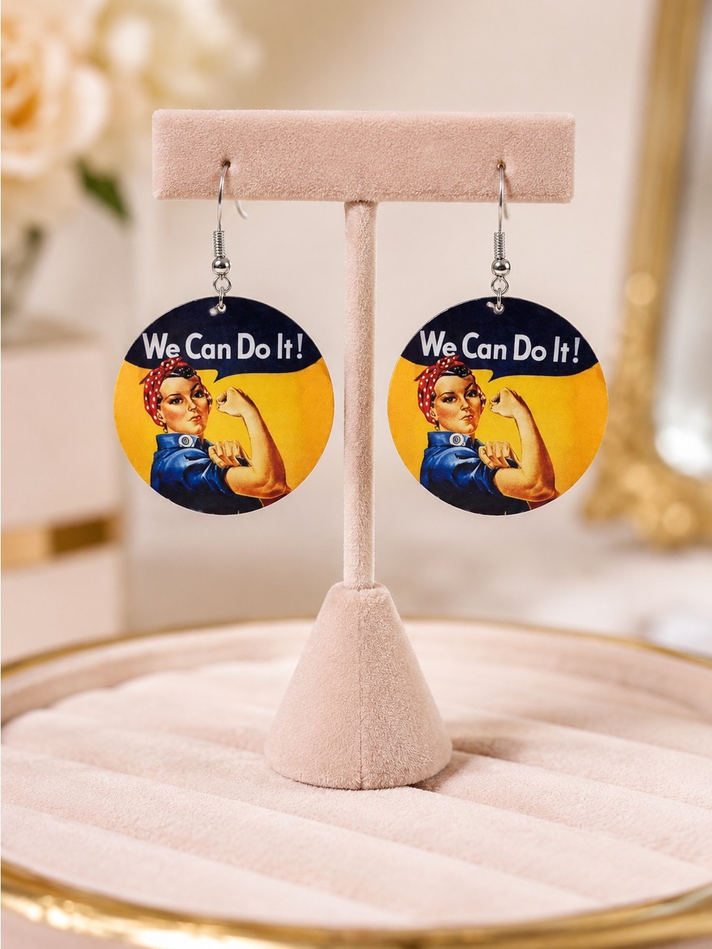 Rosie the Riveter We Can Do It Retro Statement Dangle Earrings NWT